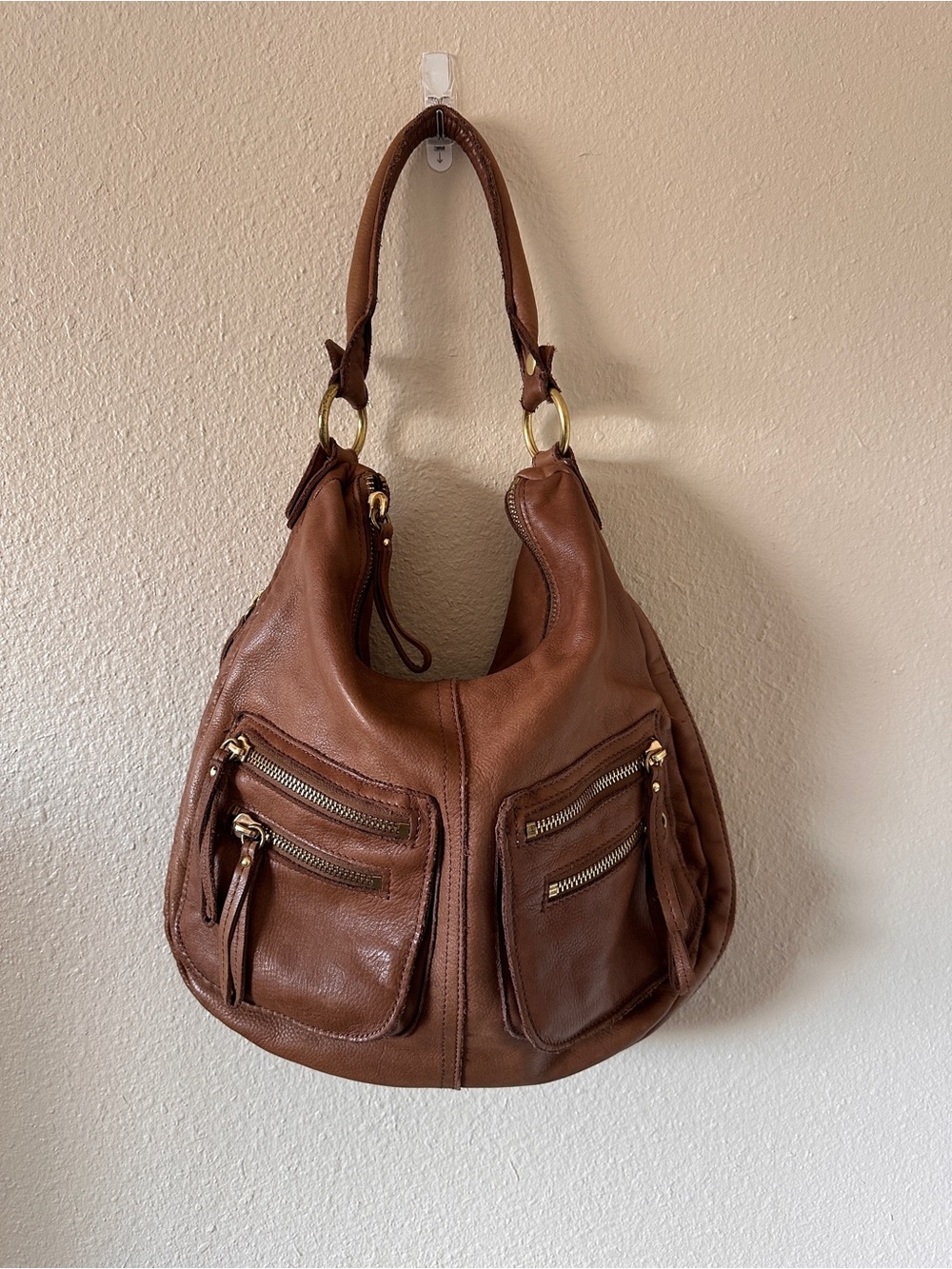 Linea Pelle Women's Brown Leather Hobo Shoulder Bag defect